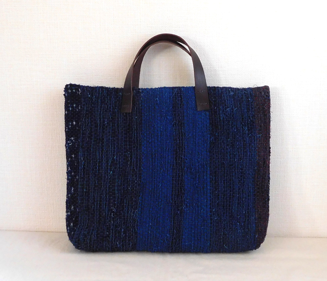 藍染め裂き織りバッグ